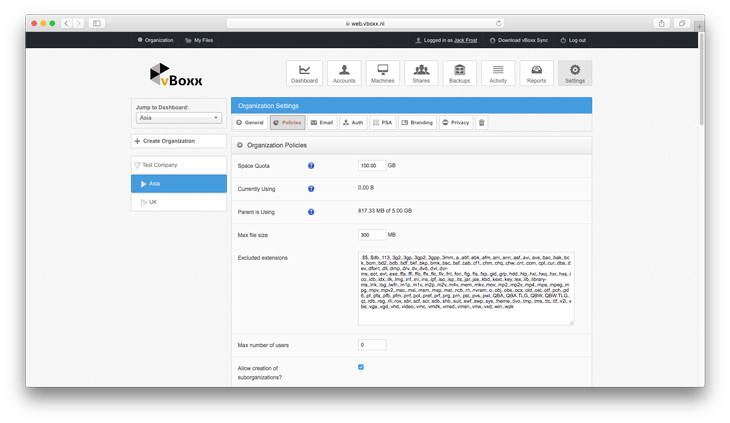 Verander de instellingen van iedere organisatie in de cloud en bepaal welk beleid er wordt gehanteerd.