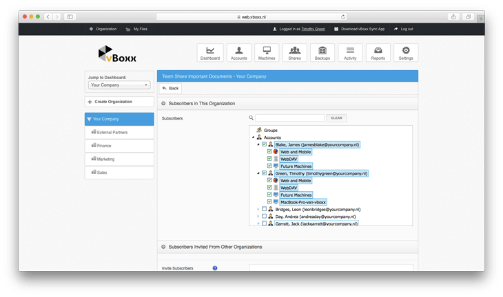Bepaal de instellingen van team share en controleer wie er toegang heeft tot de gedeelde mappen in de cloud.