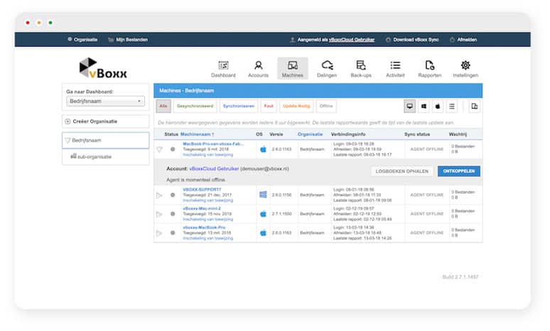Overzicht van de gekoppelde apparaten in de cloud