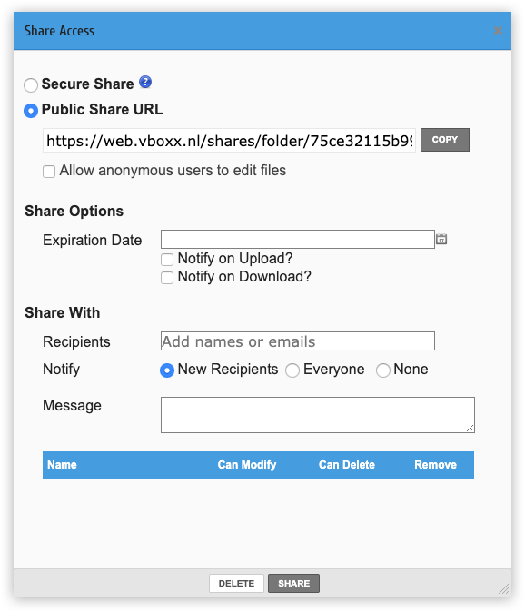 Share files online with vBoxxCloud